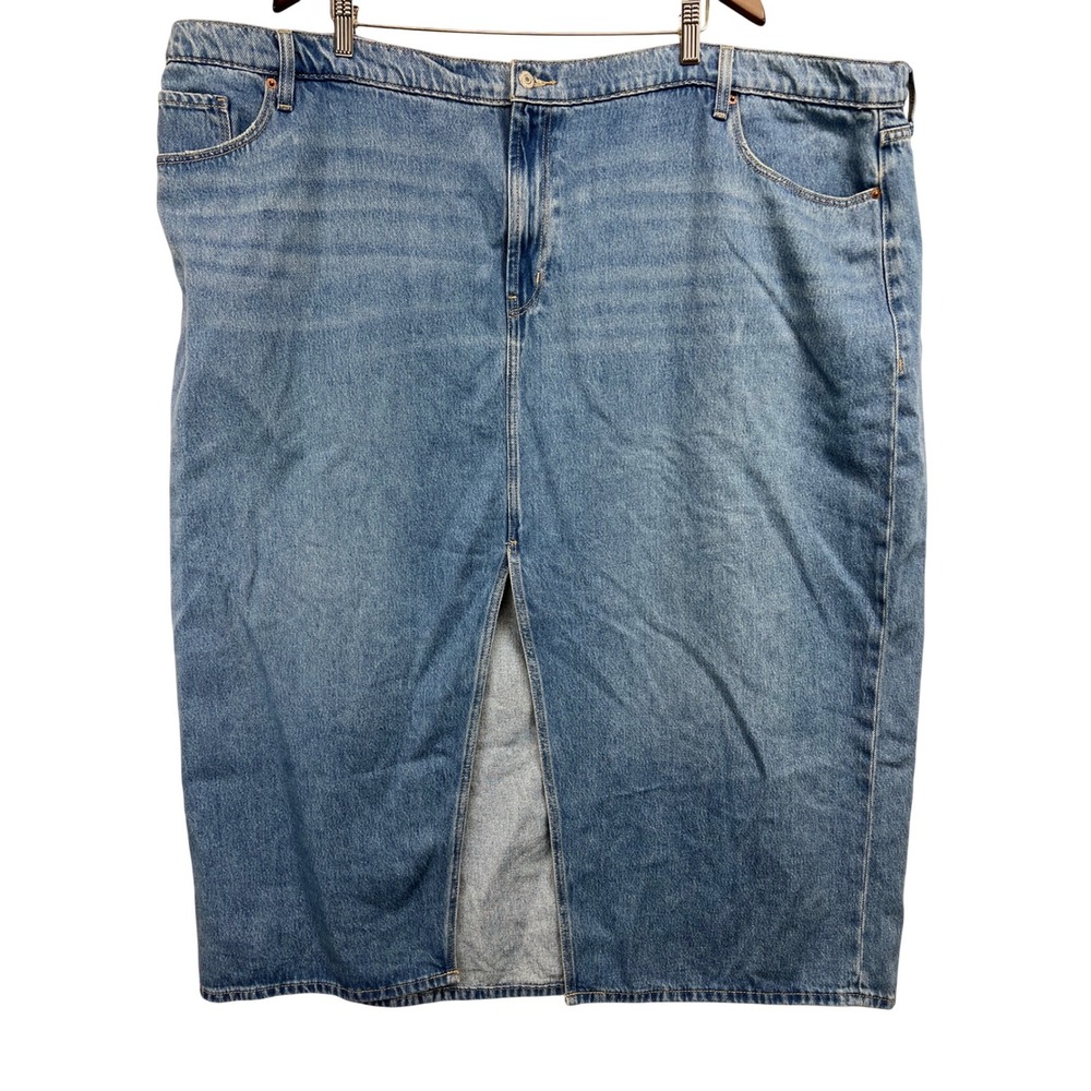 Old Navy Mid Rise Size 28 Long Denim Maxi Skirt Front Slit Meium Wash